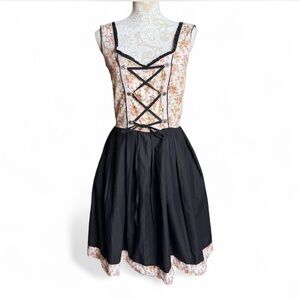 Gaudi Black & Floral Midi Dirndl Dress With Corset Style Bodice